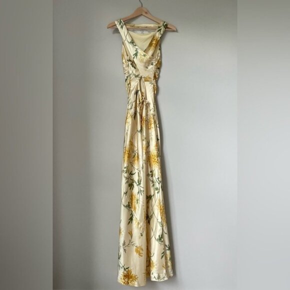 NEW Reformation Anaiis Long Backless Silk Dress Honeyglow Yellow Floral | US 0 - Picture 8 of 13